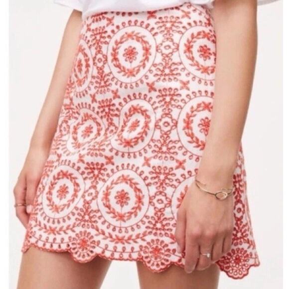NWT Ann Taylor Loft Orange White Eyelet Lace Skirt‎ Womens Size 4 (601) - Picture 1 of 5